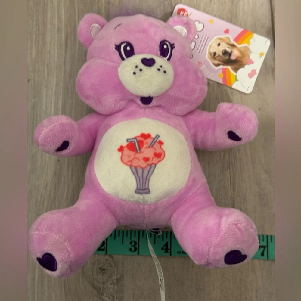 MINISO Care Bears Pink Purple Plush Dog Toy with Squeaker Inside. New with tags.